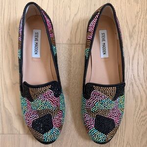 Steve Madden Multicolor Crystal Beaded Pink Turquoise Black Loafers size 8.5